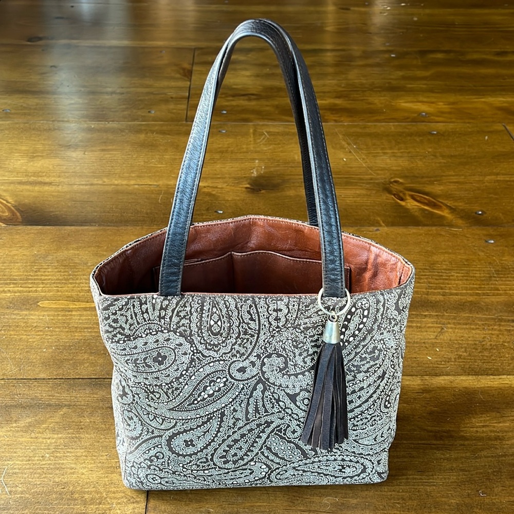 Yvelyne Ponnau Vintage Paisley Leather Tote